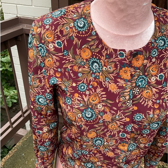 VTG Petite Sophisticate calico floral rayon long sleeve button down blouse, PS - Picture 2 of 14